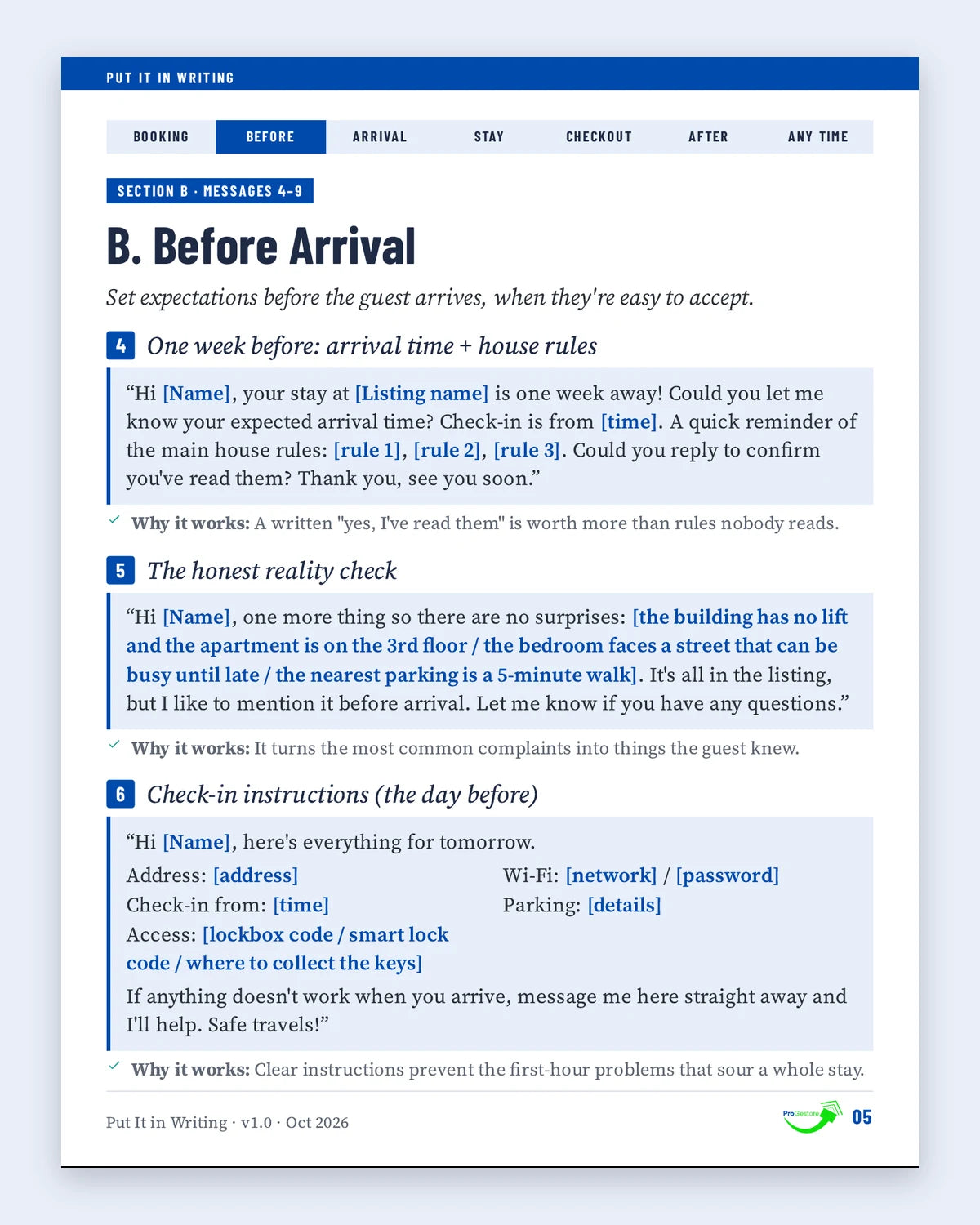 Before-arrival message templates for Airbnb hosts, with check-in instructions
